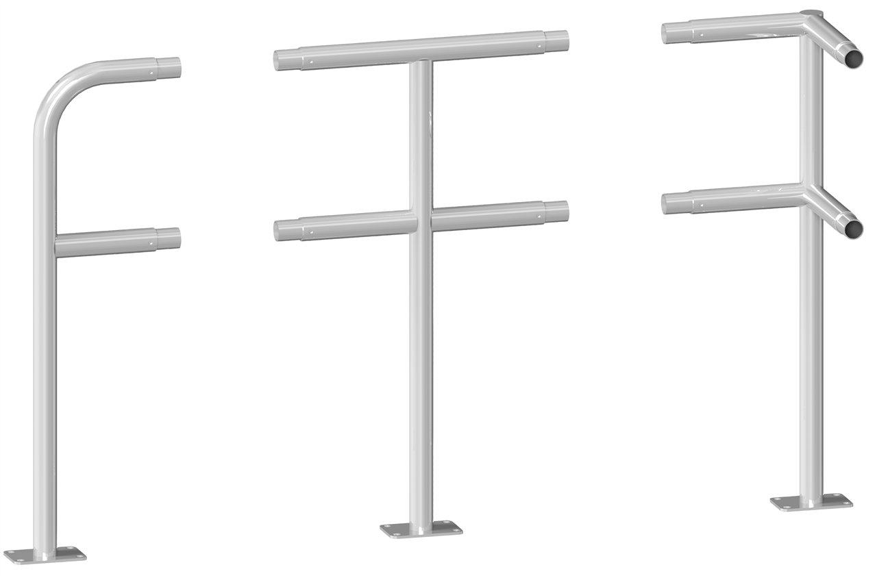 Eckpfosten für Schutzgeländer_x000D_ aus Stahlrohr Ø48mm_x000D_ Breite: ca. 275mm, Gesamthöhe: 1000