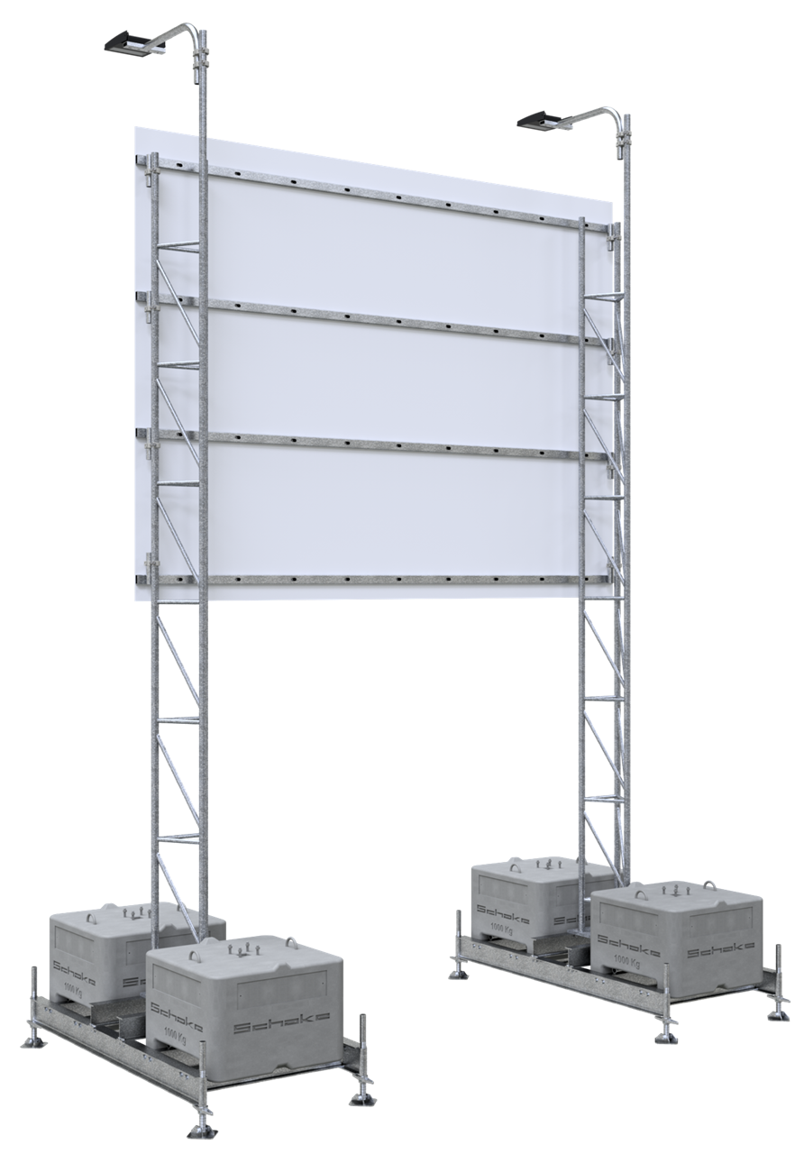 Aufstellvorrichtung für Werbetafel 5,00 x 3,00 m bestehend aus: _x000D_ _x000D_ 2 x Aufstellrahmen,