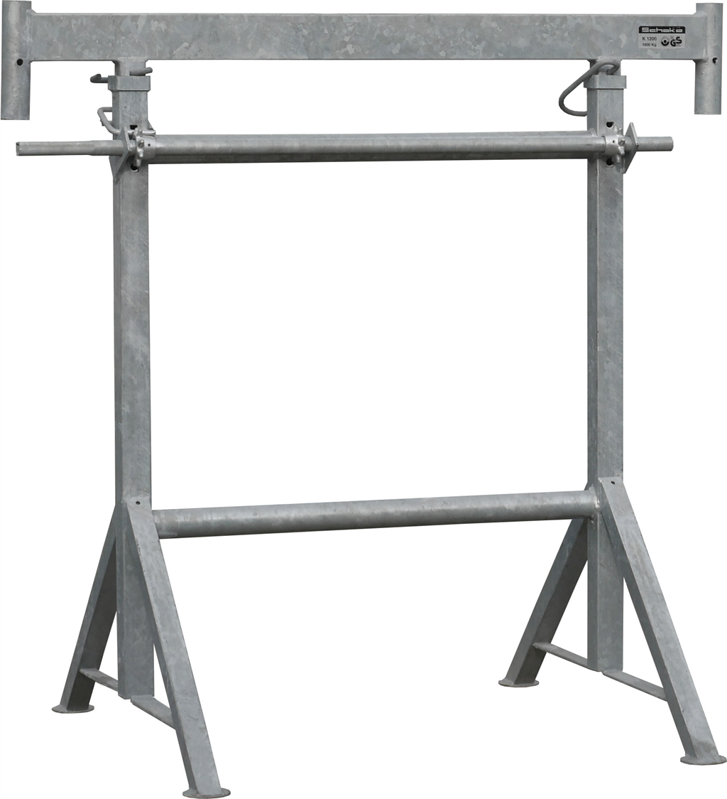 Kurbel-Gerüstbock 1,20m breit_x000D_ ausdrehbar von 0,65 bis 1,10m_x000D_ verzinkt_x000D_ GS geprüft