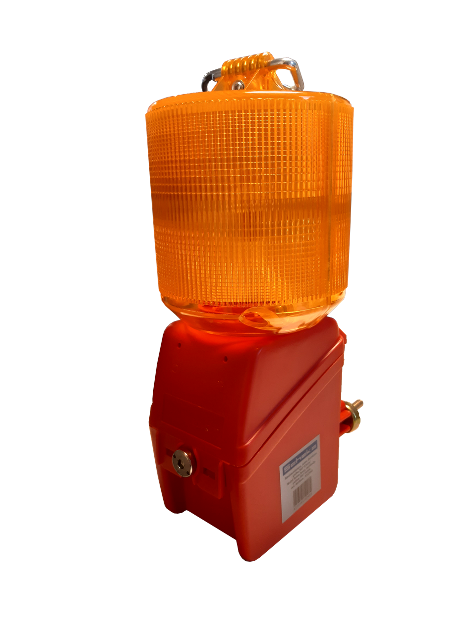 Bauzaunlampe, rotes Gehäuse,_x000D_ gelbe 360° Linse, inkl. Metallbügel_x000D_ zur Befestigung an Ro