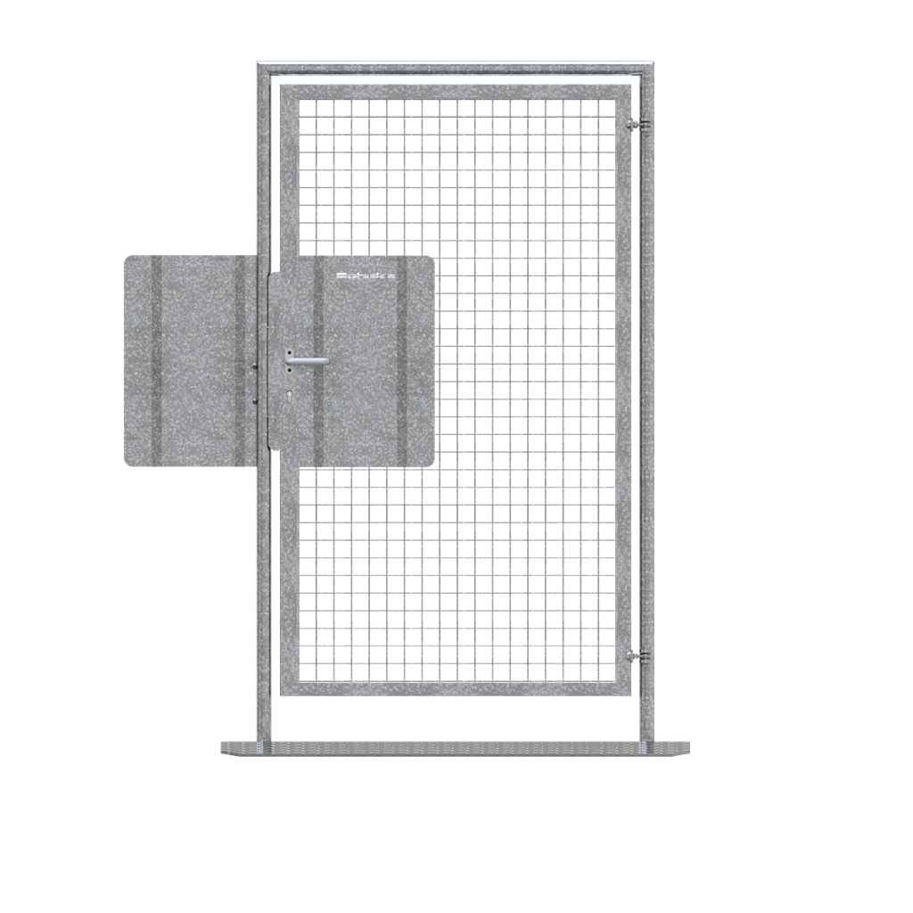Mobilzaun Fluchttür mit Panikfunktion D,_x000D_ aus einer stabilen Stahlrahmenkonstruktion verschwei