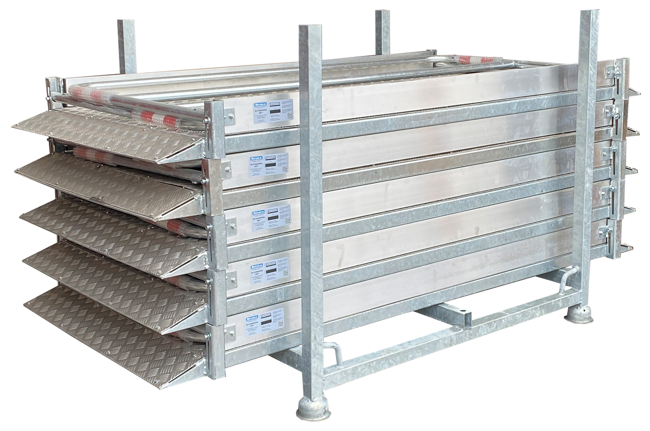 Stapelpalette _x000D_ _x000D_ ·Aufnahme von 10 Holz-Grabenbrücken oder 5 Aluminium-Grabenbrücken der