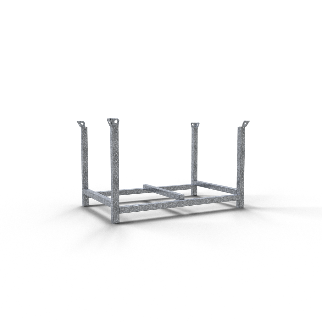 Stapelpalette _x000D_ Füllmaße: 1,42 m x 0,86 m x 0,70 m_x000D_ mit robusten Stapelecken mit Bohrung