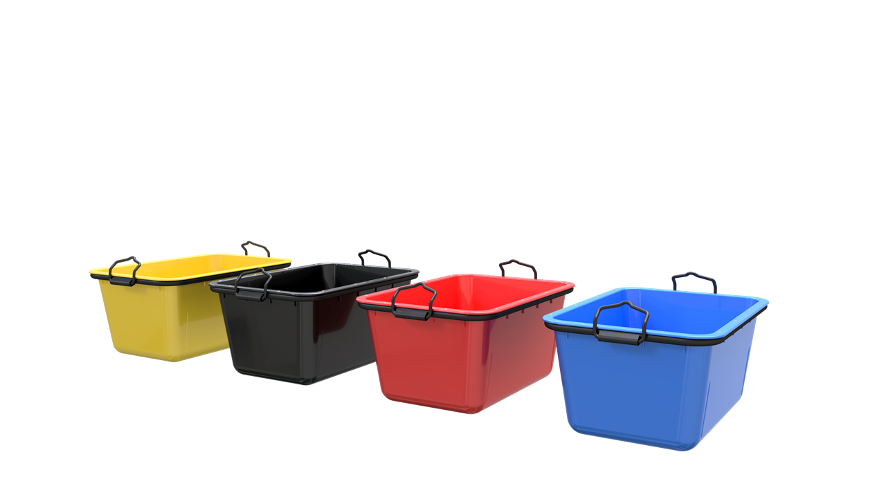 Mörtelwanne aus Kunststoff in blau, mit Stahlrohr aus robustem und schlagzähem HDPE (High Density Po