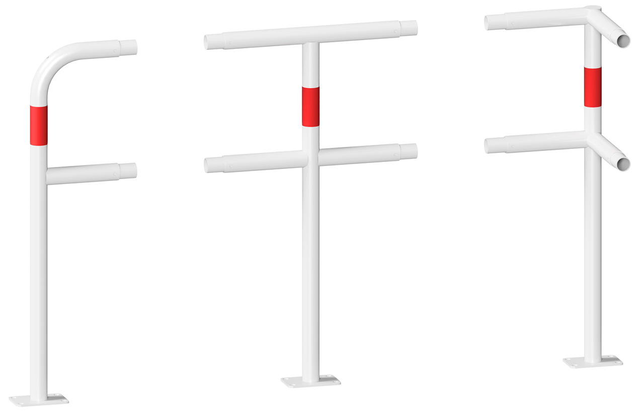 Eckpfosten für Schutzgeländer_x000D_ aus Stahlrohr Ø48mm_x000D_ Breite: ca. 275mm, Gesamthöhe: 1000