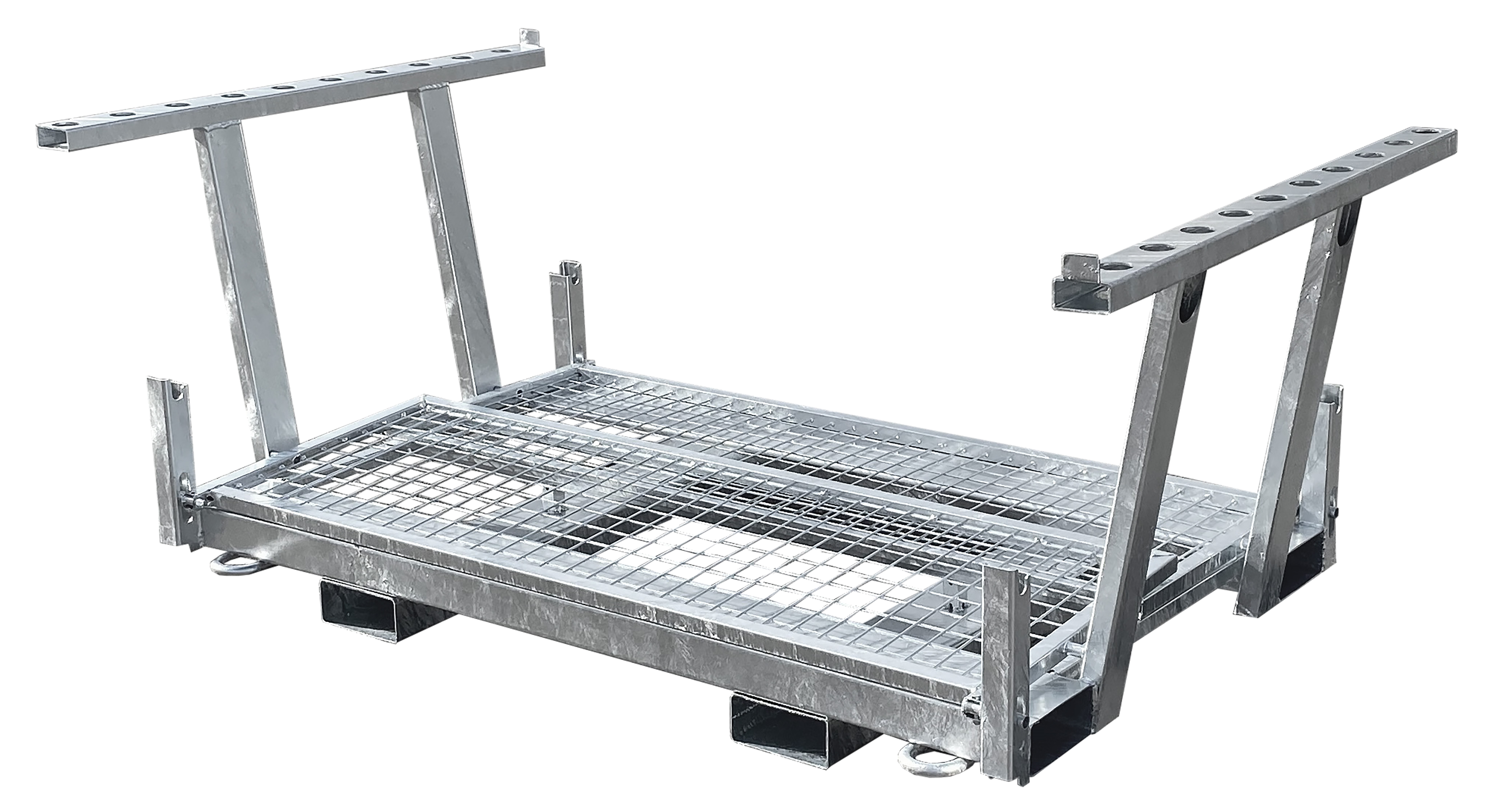 Twintraverse _x000D_ zur Aufnahme von 20 Schrankenzäune _x000D_ und 20 Fußplatten, kranbar, vierseit