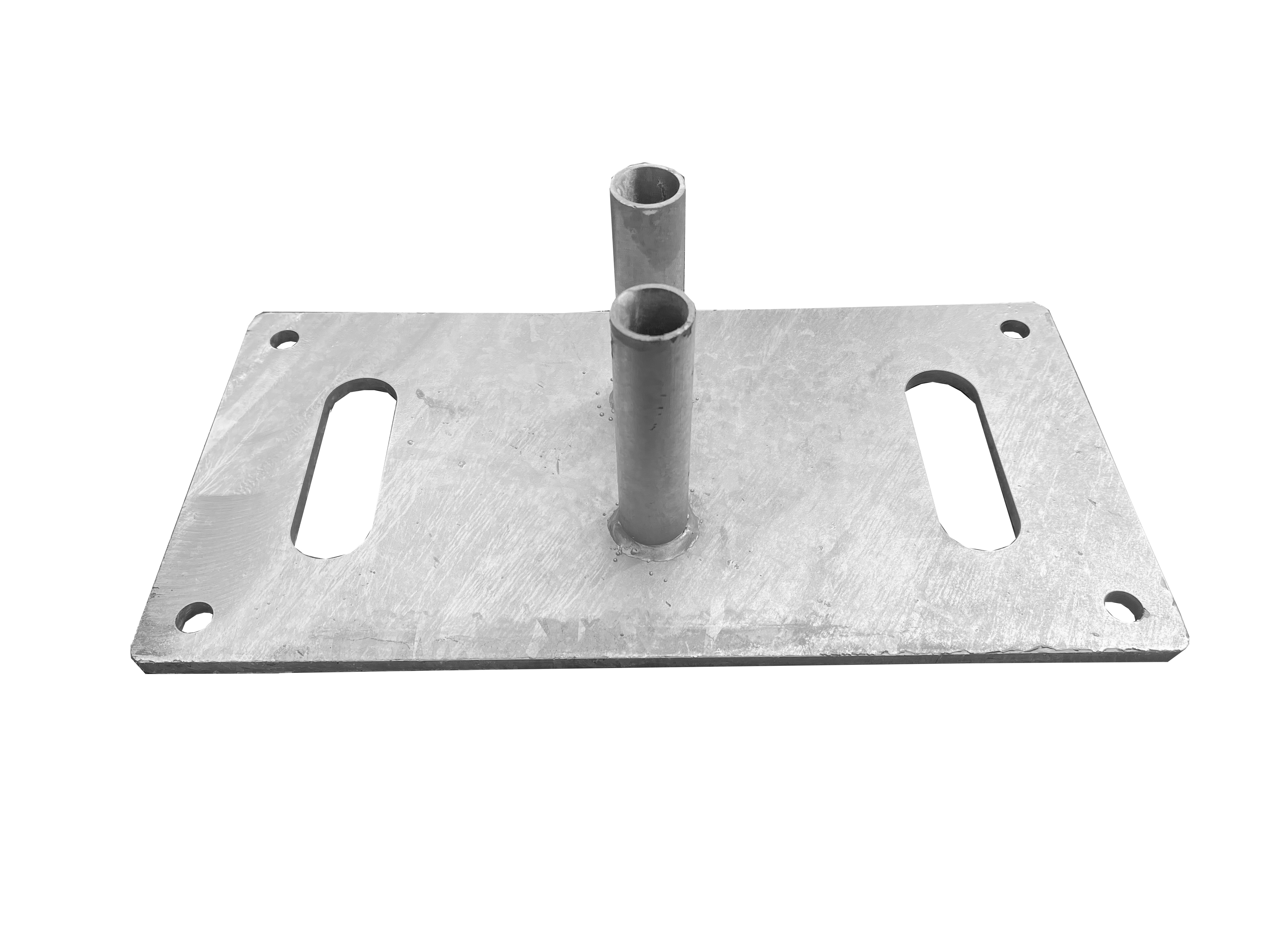 Bauzaunfuß _x000D_ _x000D_ ·aus Stahl_x000D_ ·Maße: 250 x 500 x 10 mm_x000D_ ·Ø35 x 2,6 mm Runrohr _